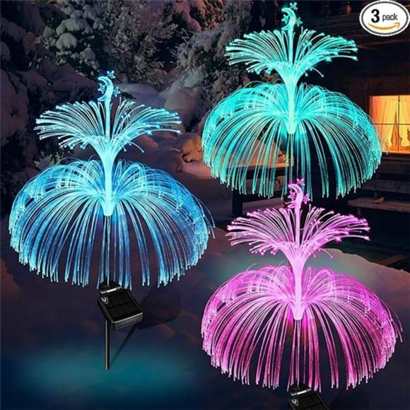 Solar Flower Lights Garden Waterproof 3 Pack Solar Yard Lights 7 Color Changing - Picture 7 of 7